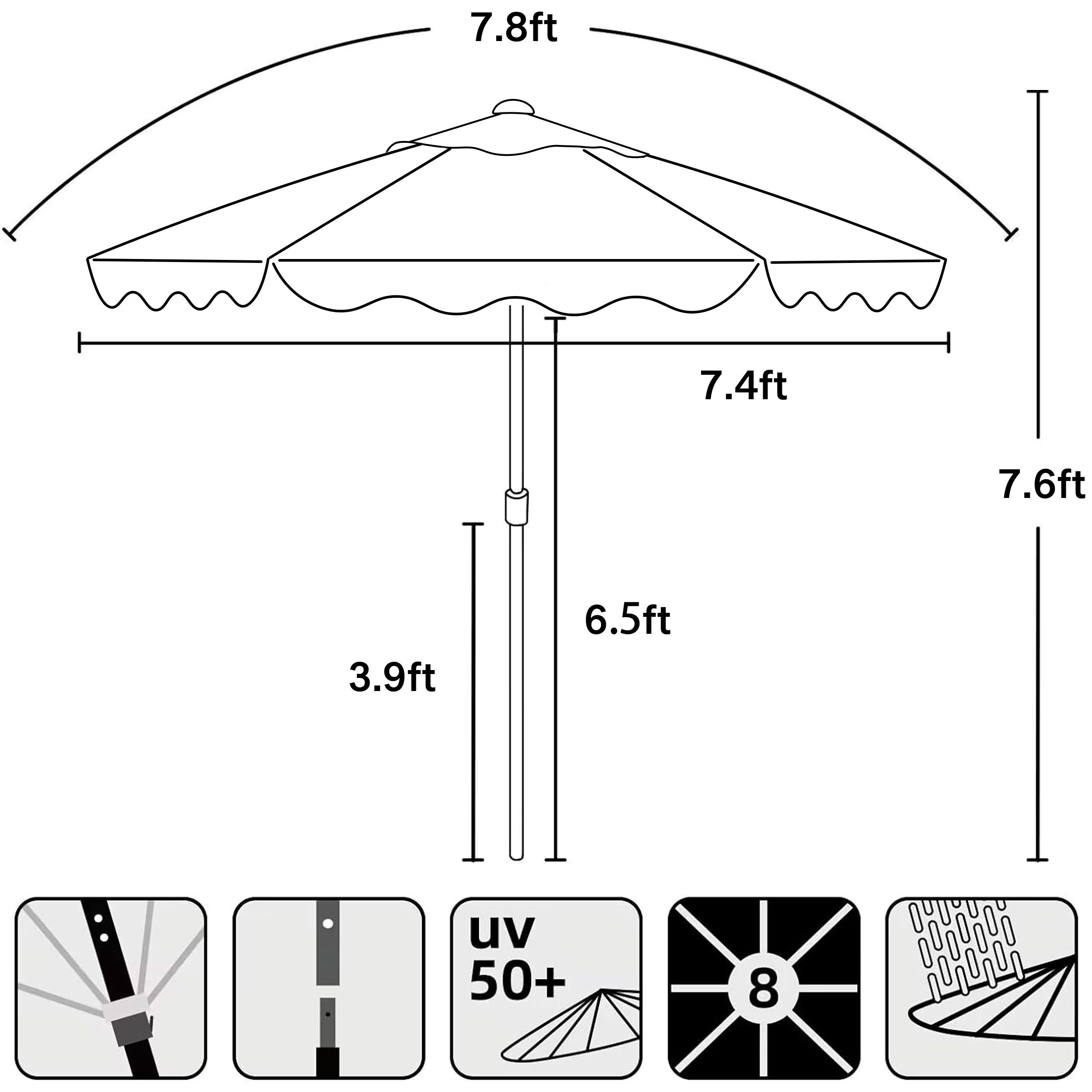 AMMSUN 7.8ft Beach & Patio Umbrella with blue flaps white