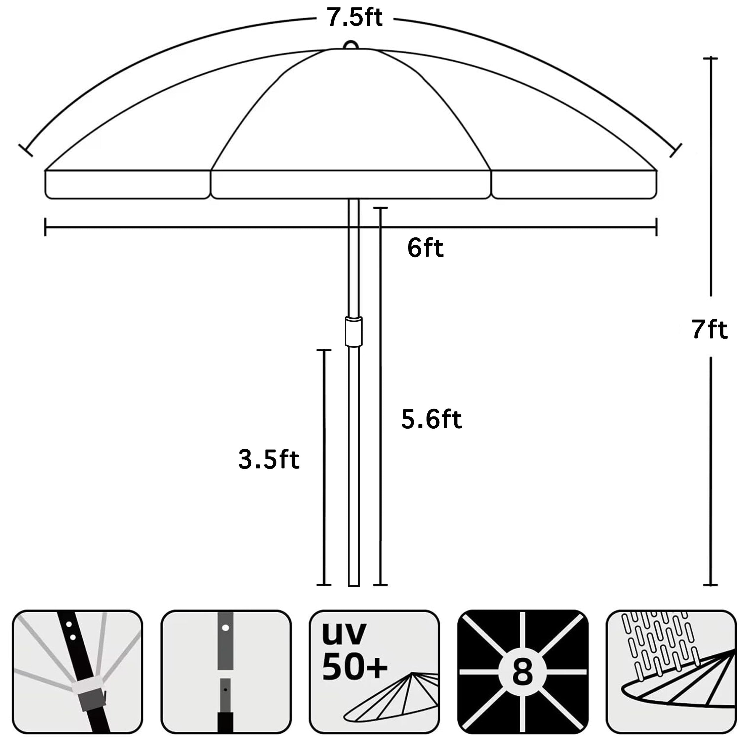 AMMSUN 7.5ft Heavy Duty HIGH Wind Beach Umbrella Commercial Grade Patio Beach Umbrella with Air- Vent Ash Wood Pole & Carry Bag Teal