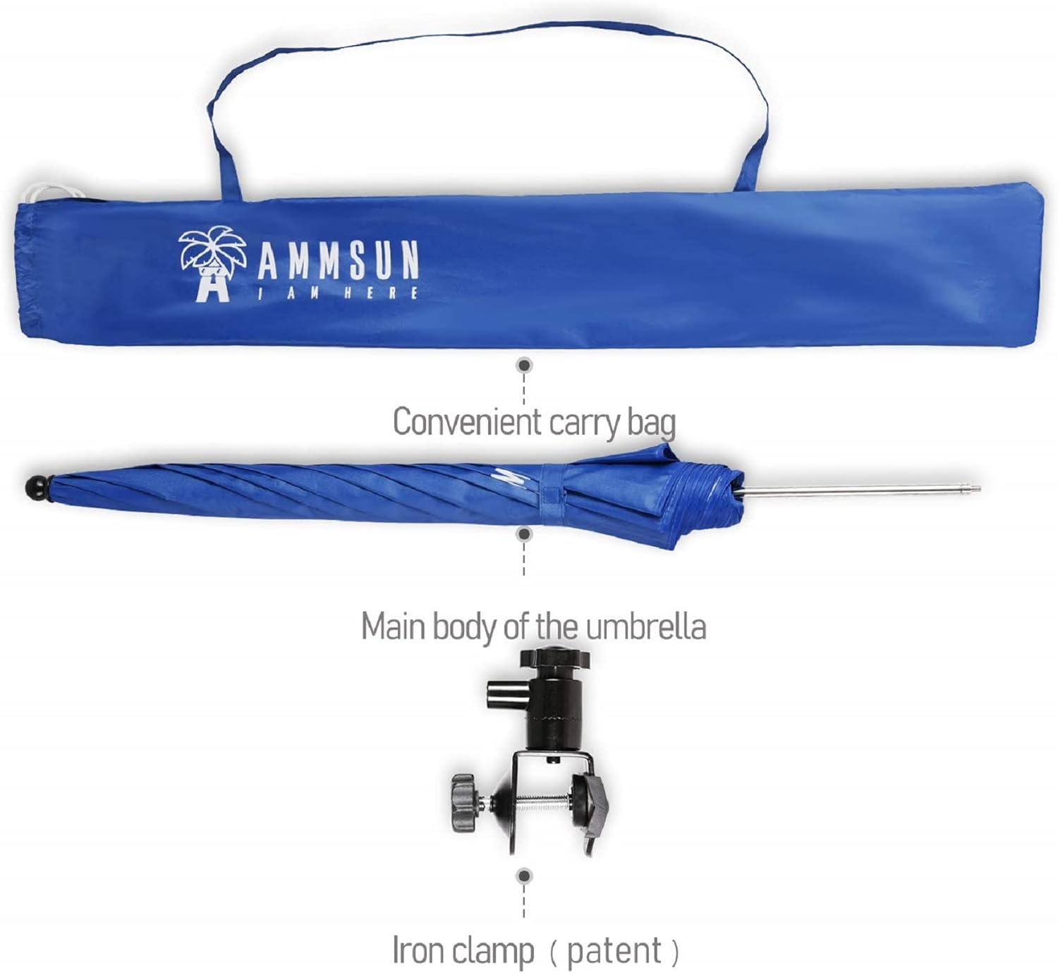 AMMSUN 43 inches Chair Umbrella with Universal Clamp Blue