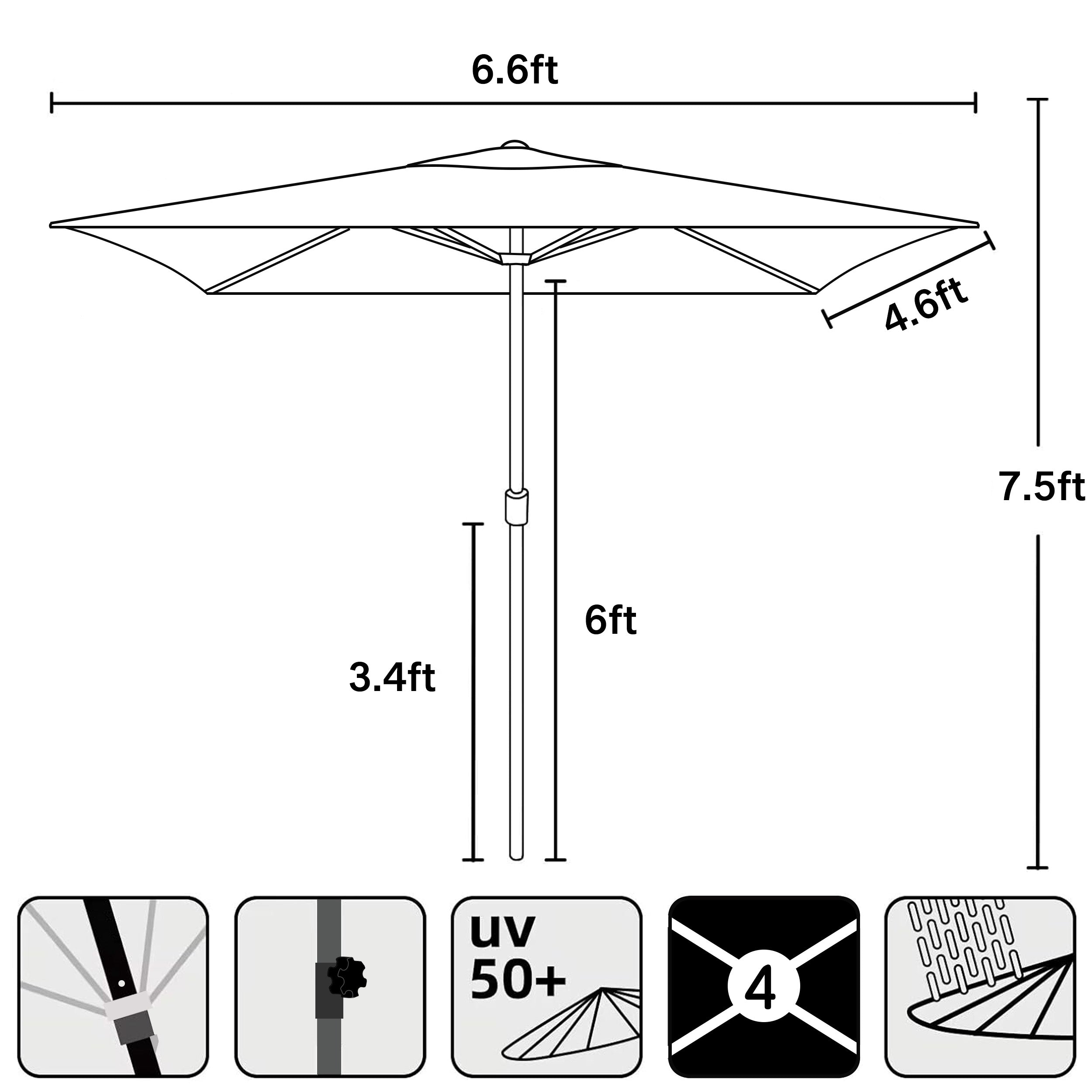 AMMSUN 6.5 x 4.5ft Rectangular Patio Umbrella Grey