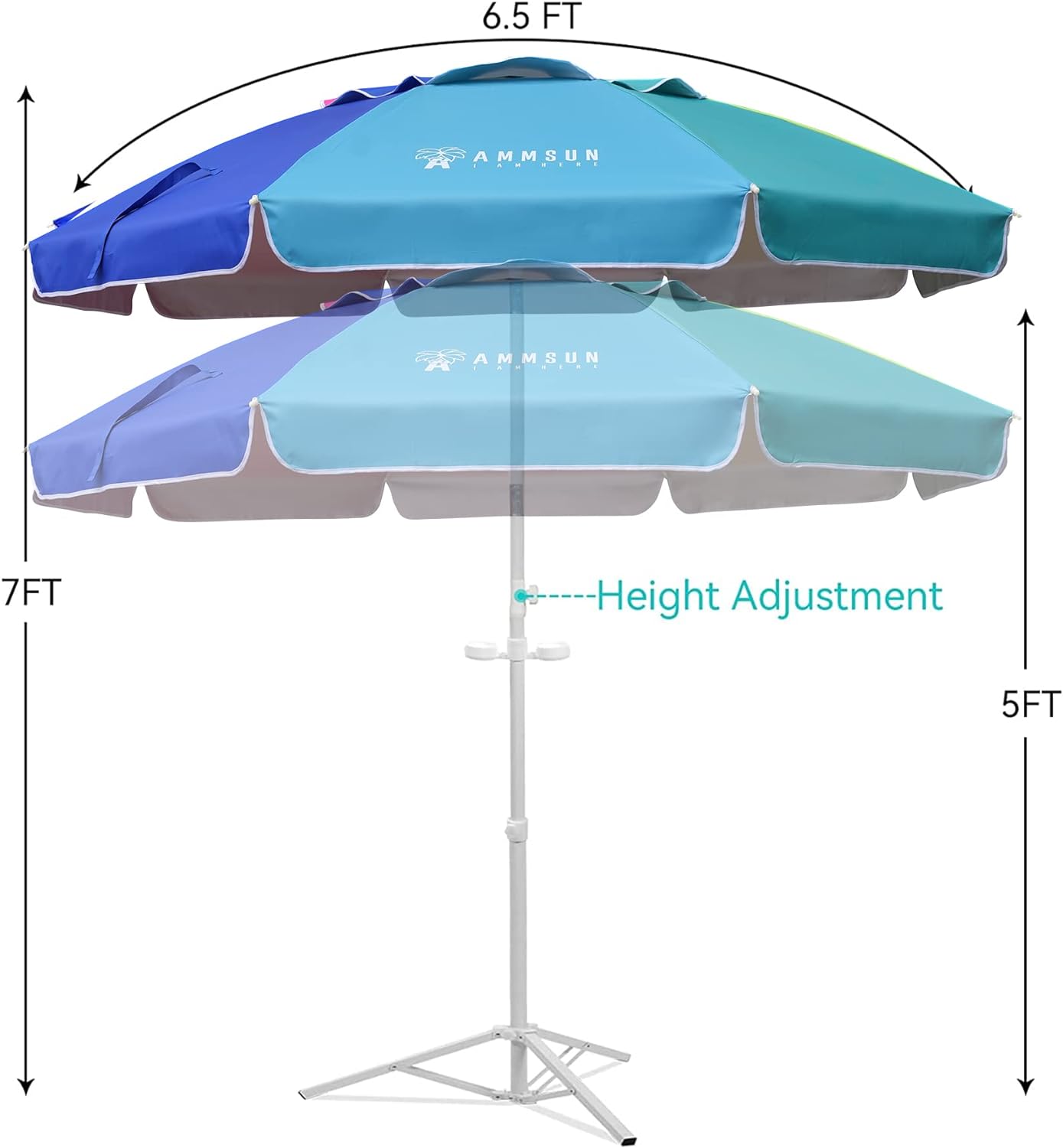 AMMSUN 6.5ft Lightweight Portable Sports Umbrella with Stand Rainbow