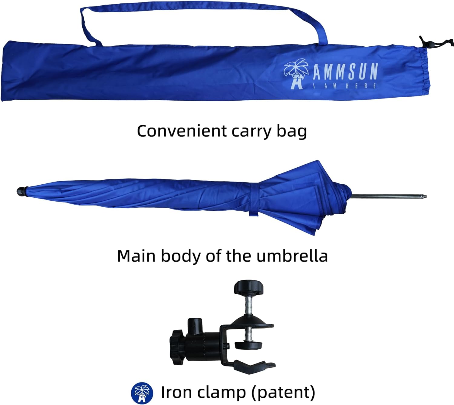 AMMSUN 52 inches XL Chair Umbrella with Universal Clamp Blue