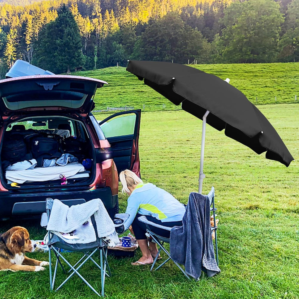 6 ft umbrella patio 6ft Coconut Fiber Handwoven Natural Shade with Teak Pole Eight metal ribs paired with reinforced rib pockets keep the cover steady on breezes while a 40 degree tilt adjusts the shade to match the sun Rectangular Patio Umbrella, 6.5', Crank