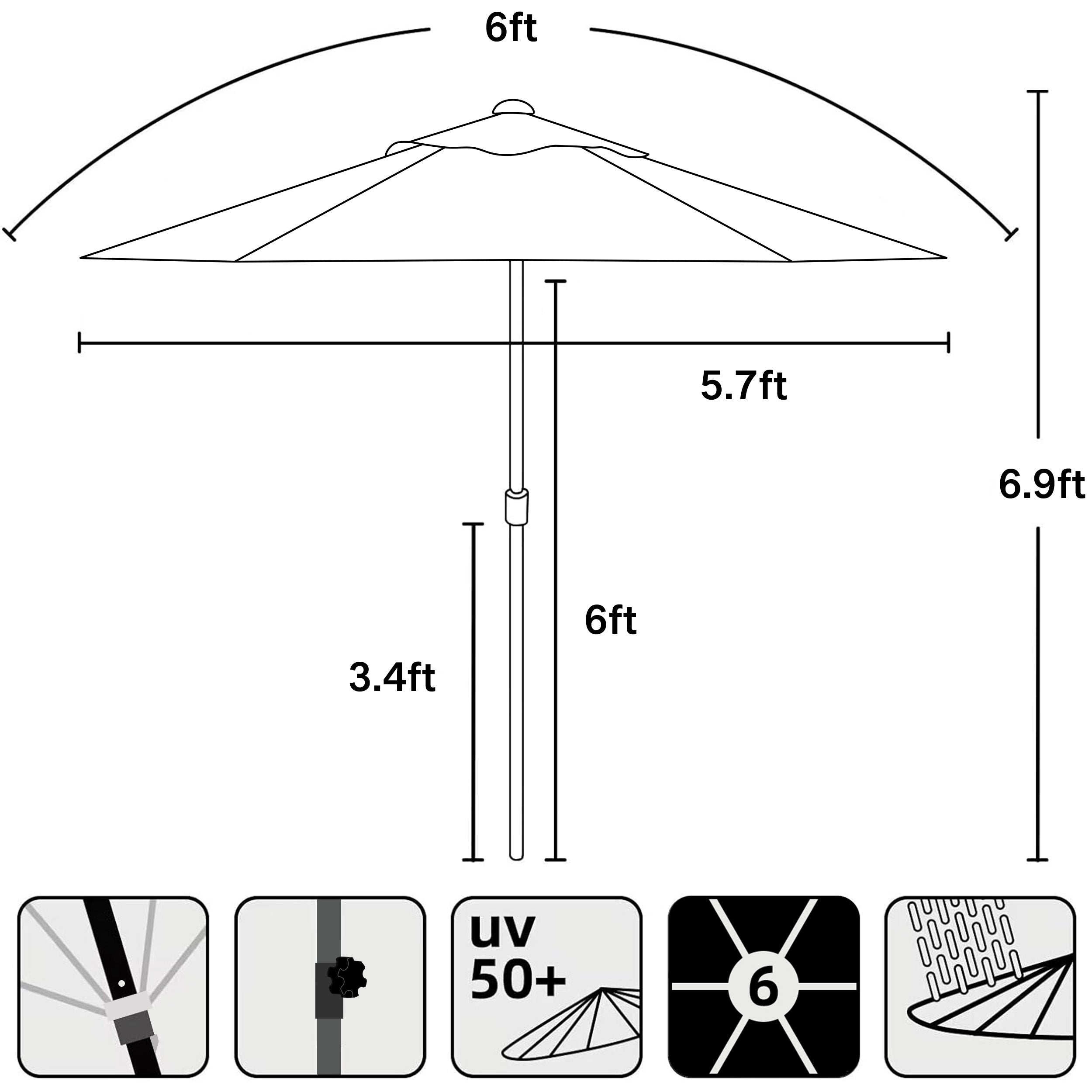 AMMSUN 6ft Patio Umbrella Outdoor Table Umbrellas with Push Button Tilt（Green）