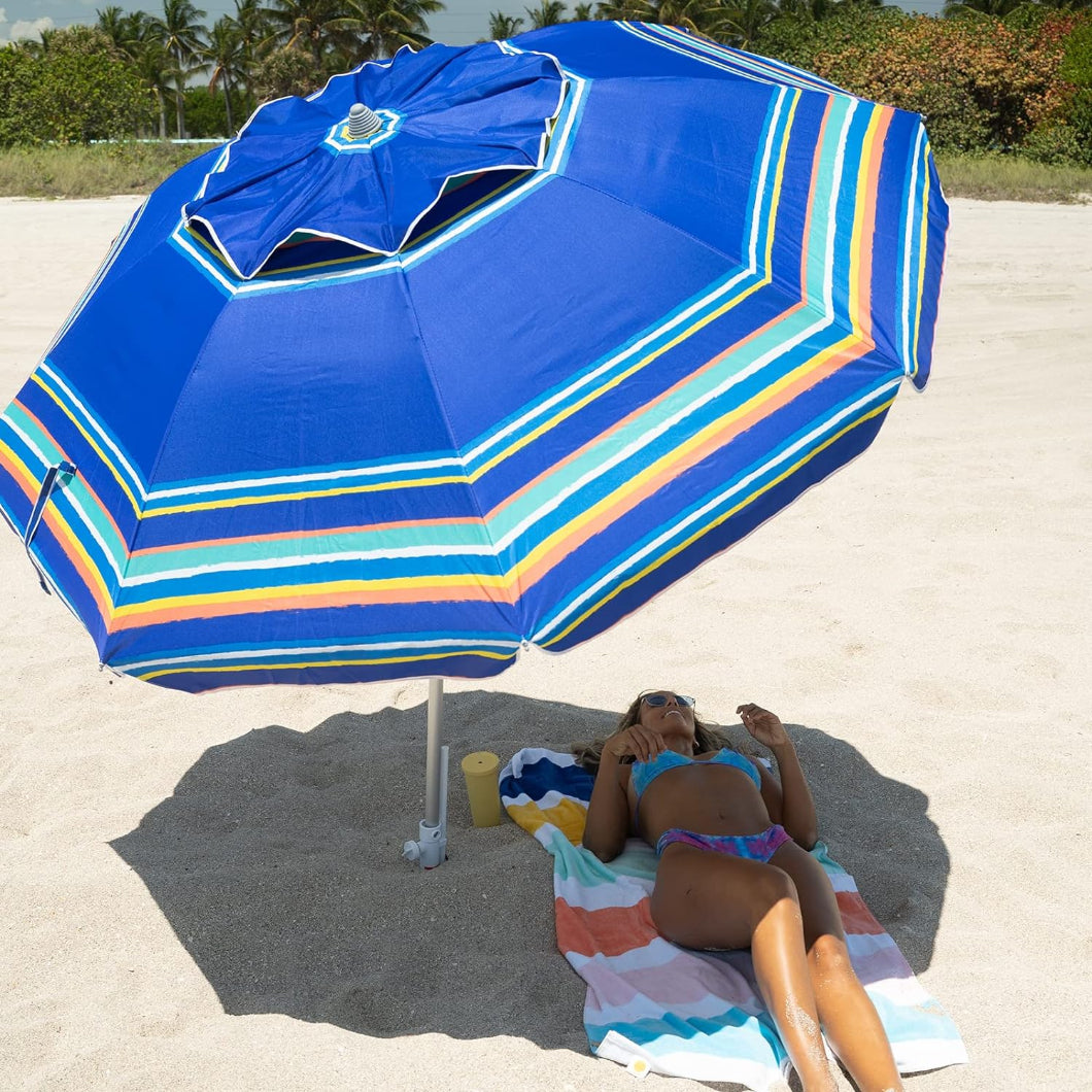 ammsun patio umbrella AMMSUN 7ft Heavy Duty High Wind Beach Umbrella Parasols with sand anchor & Tilt Sun Shelter, UV 50+ Protection Outdoor Sunshade