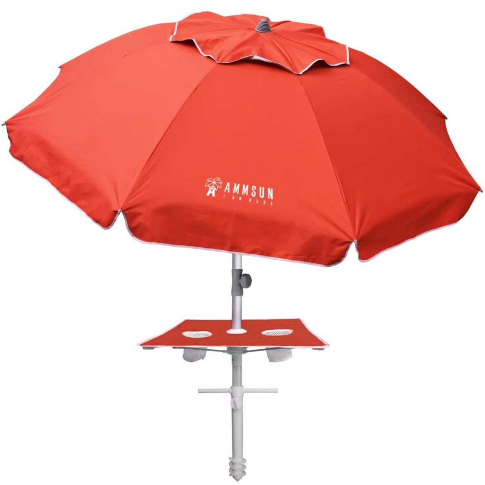 7 ft orange patio umbrella AMMSUN 7ft Beach Umbrella with sand anchor, Built-in Table,Solid Red