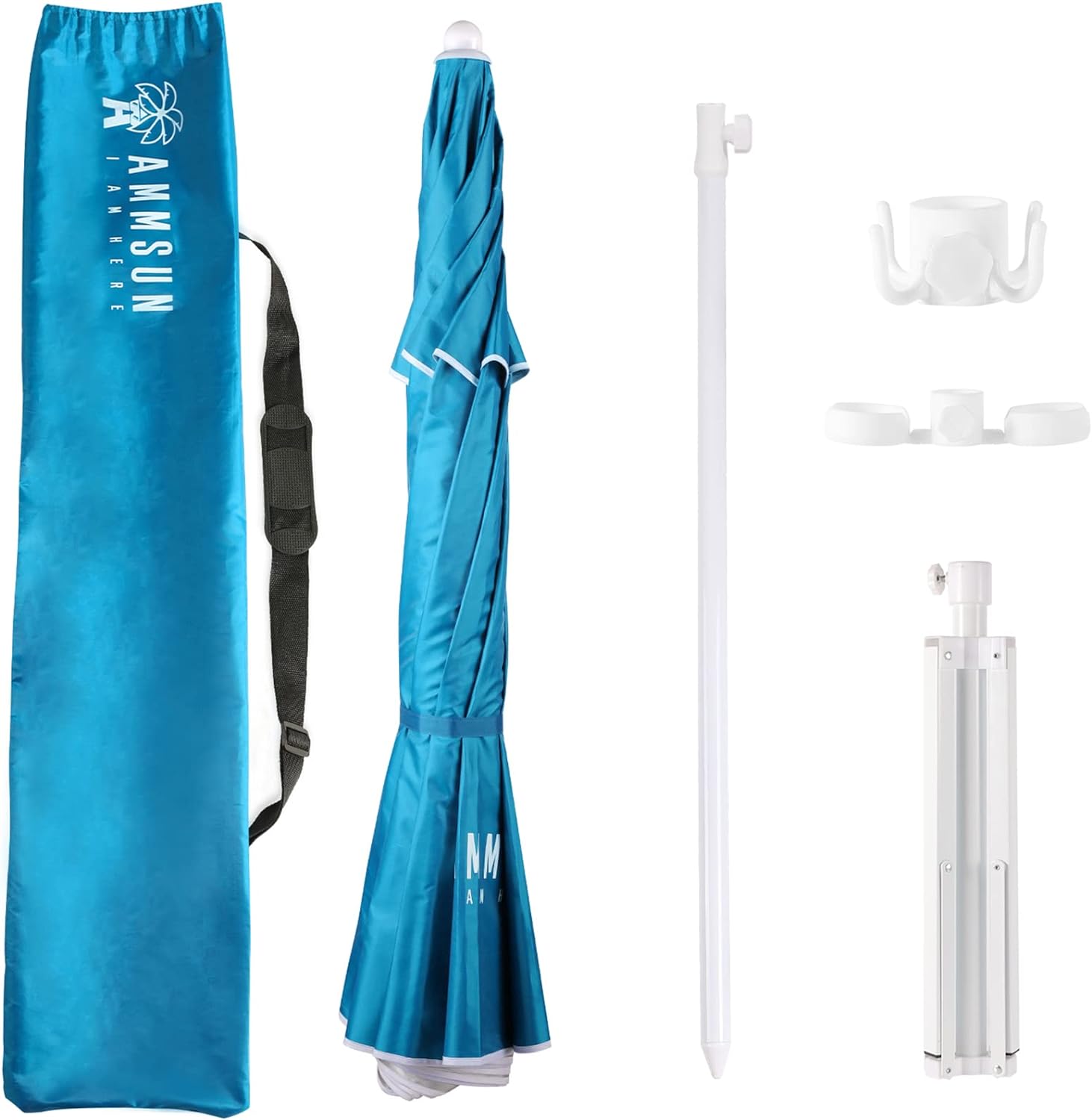 AMMSUN 6.5ft Lightweight Portable Sports Umbrella with Stand Sky Blue