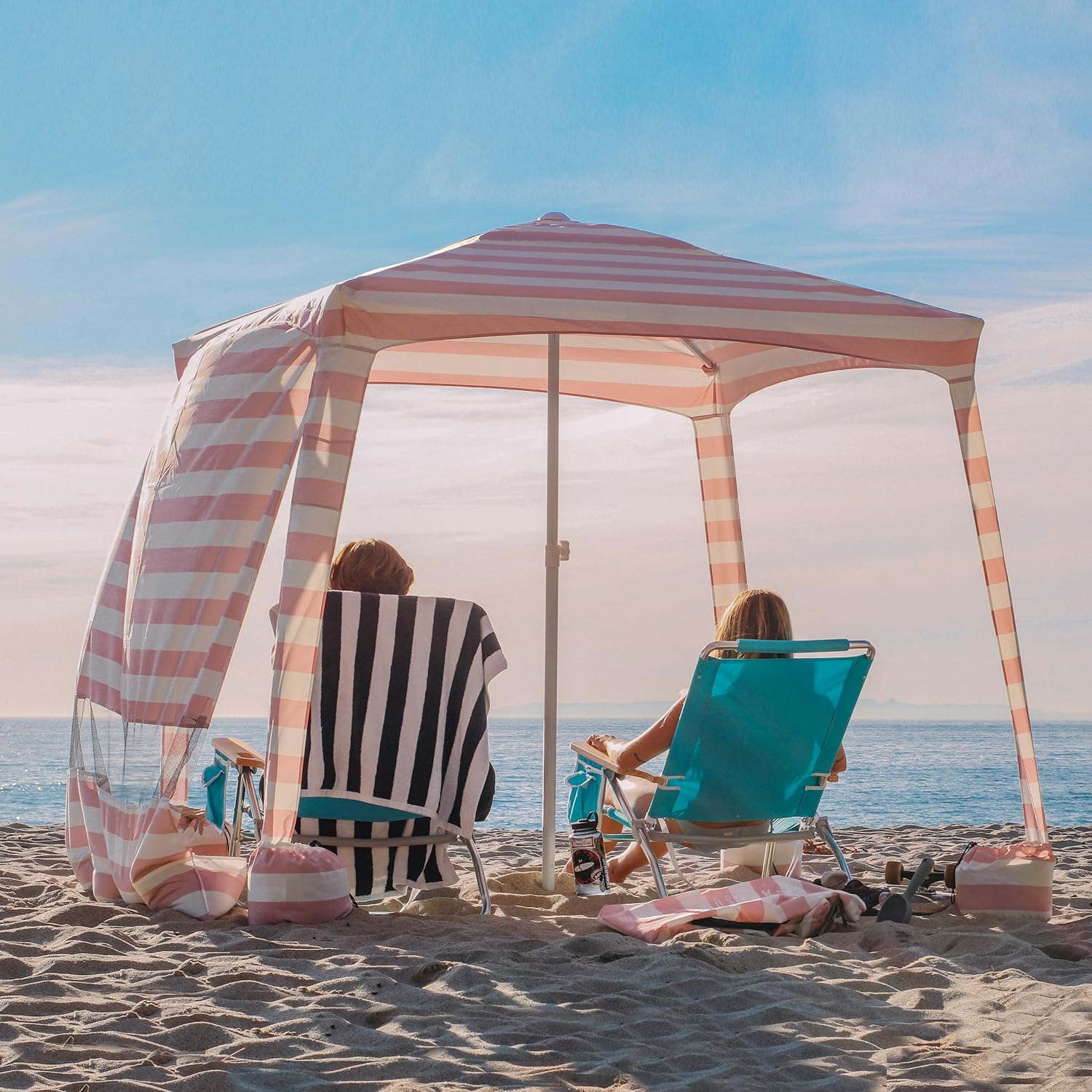 AMMSUN 6.2'×6.2' Beach Cabana With Privacy Sunwall Elegant Pink