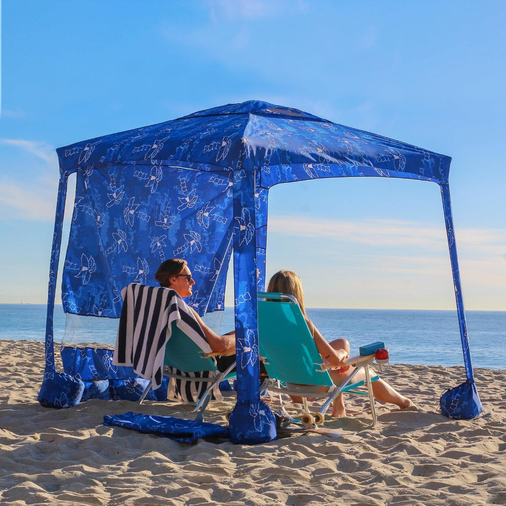 AMMSUN 6.2'×6.2' Beach Cabana With Privacy Sunwall,Tropical Blue