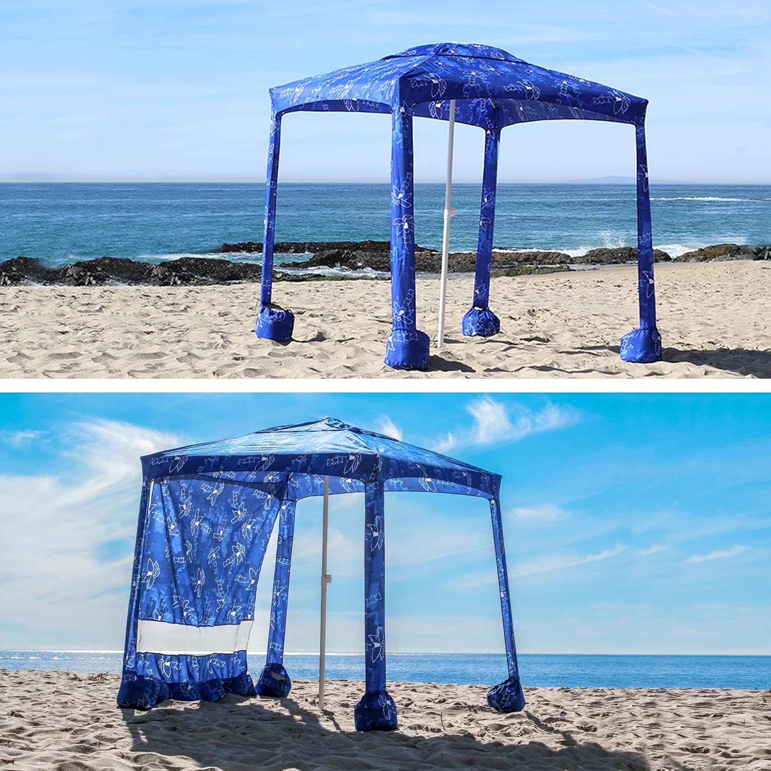AMMSUN 6.2'×6.2' Beach Cabana With Privacy Sunwall Tropical Blue