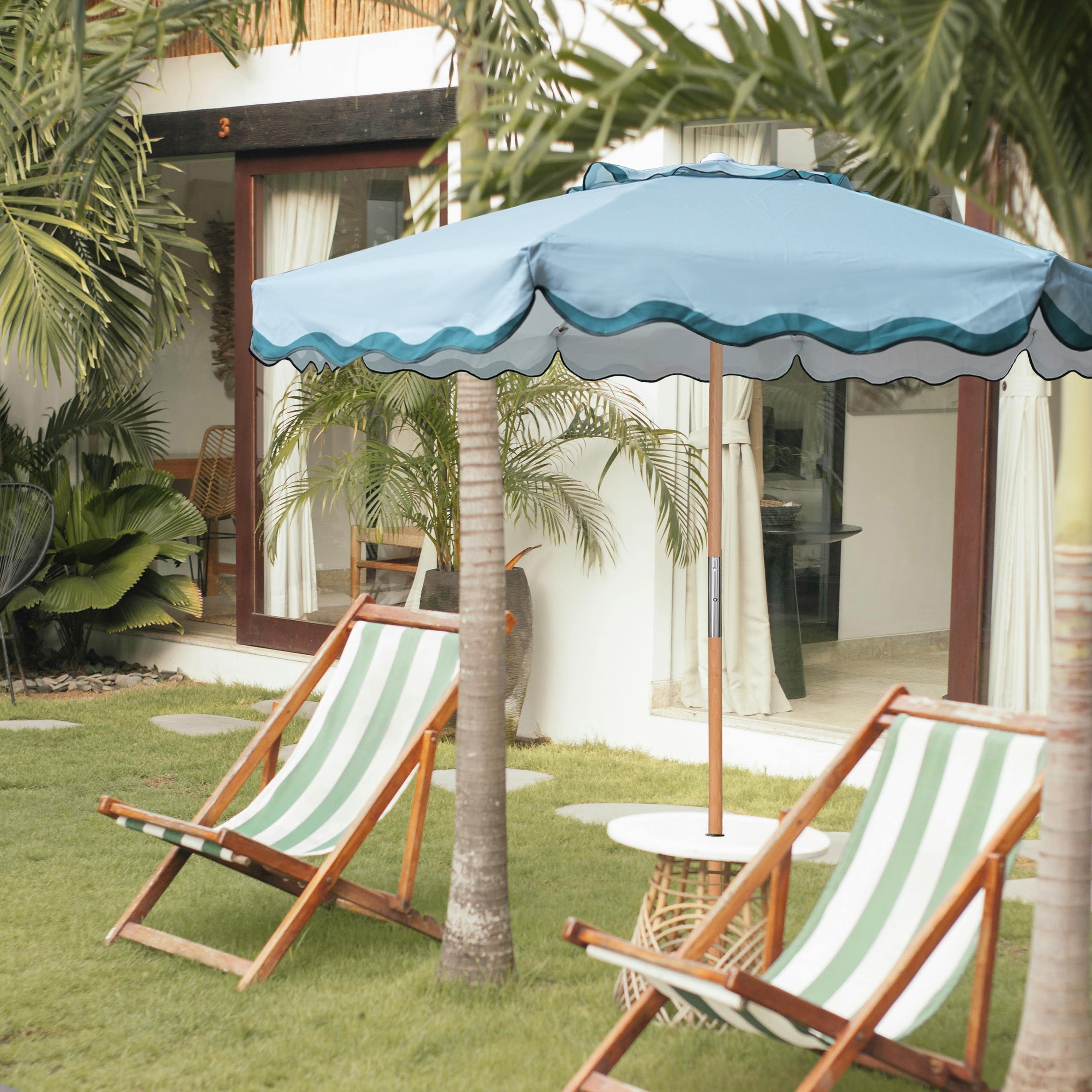 AMMSUN 7.8ft green boho patio umbrella with ash wood pole