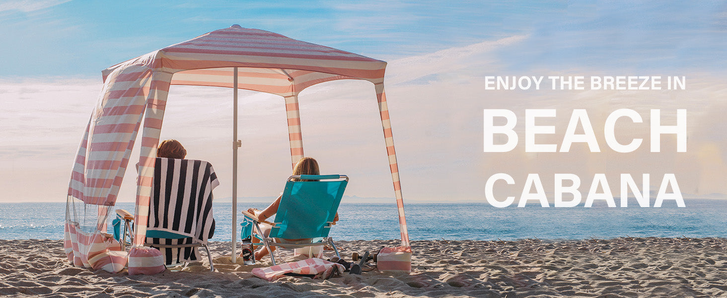 AMMSUN 6.5'×6.5' Beach Cabana With Privacy Sunwall,Elegant Pink