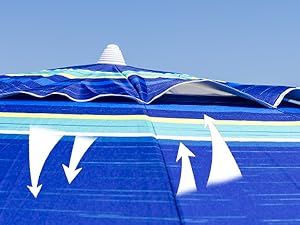 AMMSUN 8ft blue heavy wind beach umbrella with sand anchor has a air-vent for satability