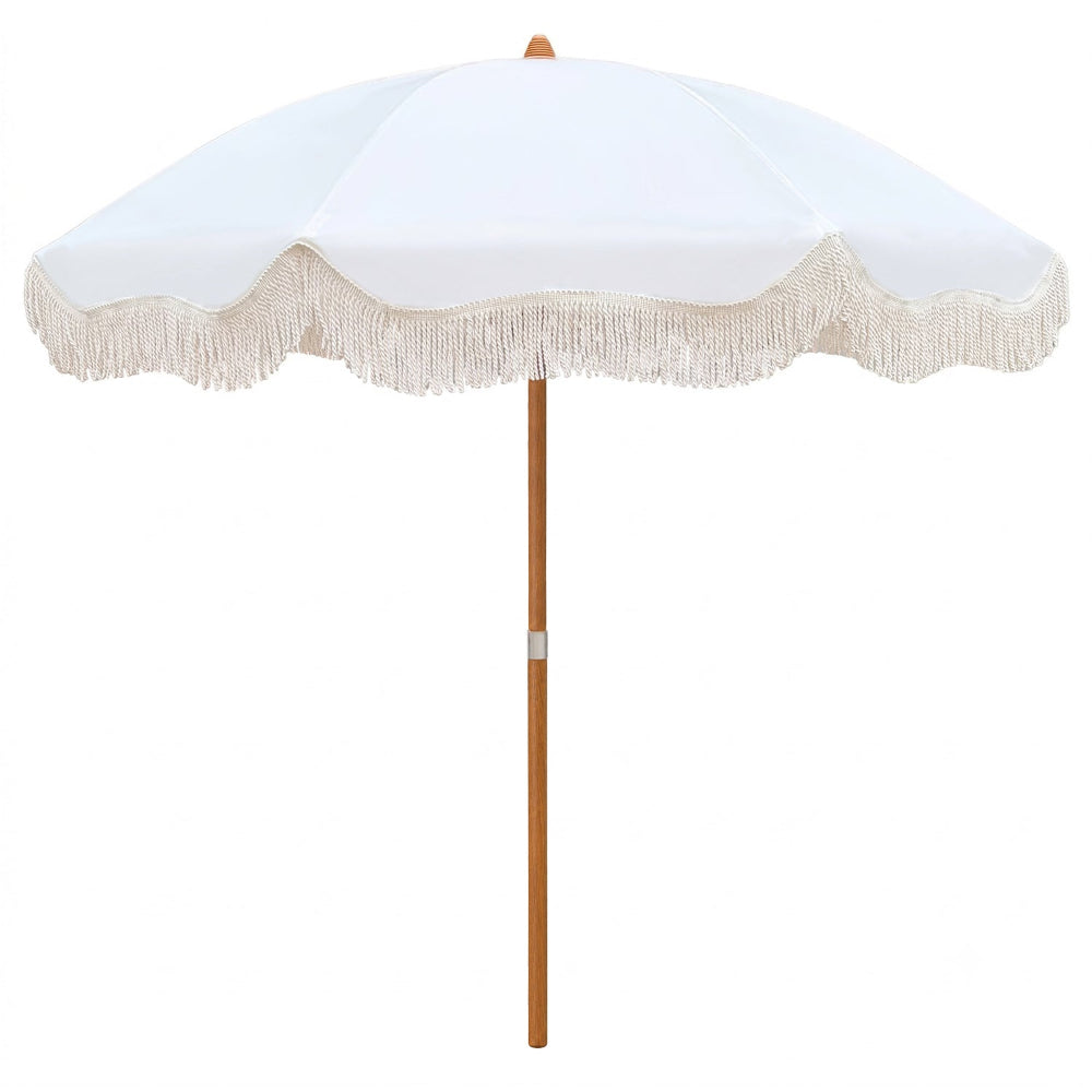AMMSUN Upgraded Boho Fringe Umbrella, 6.5ft Canvas Umbrella, Antique White