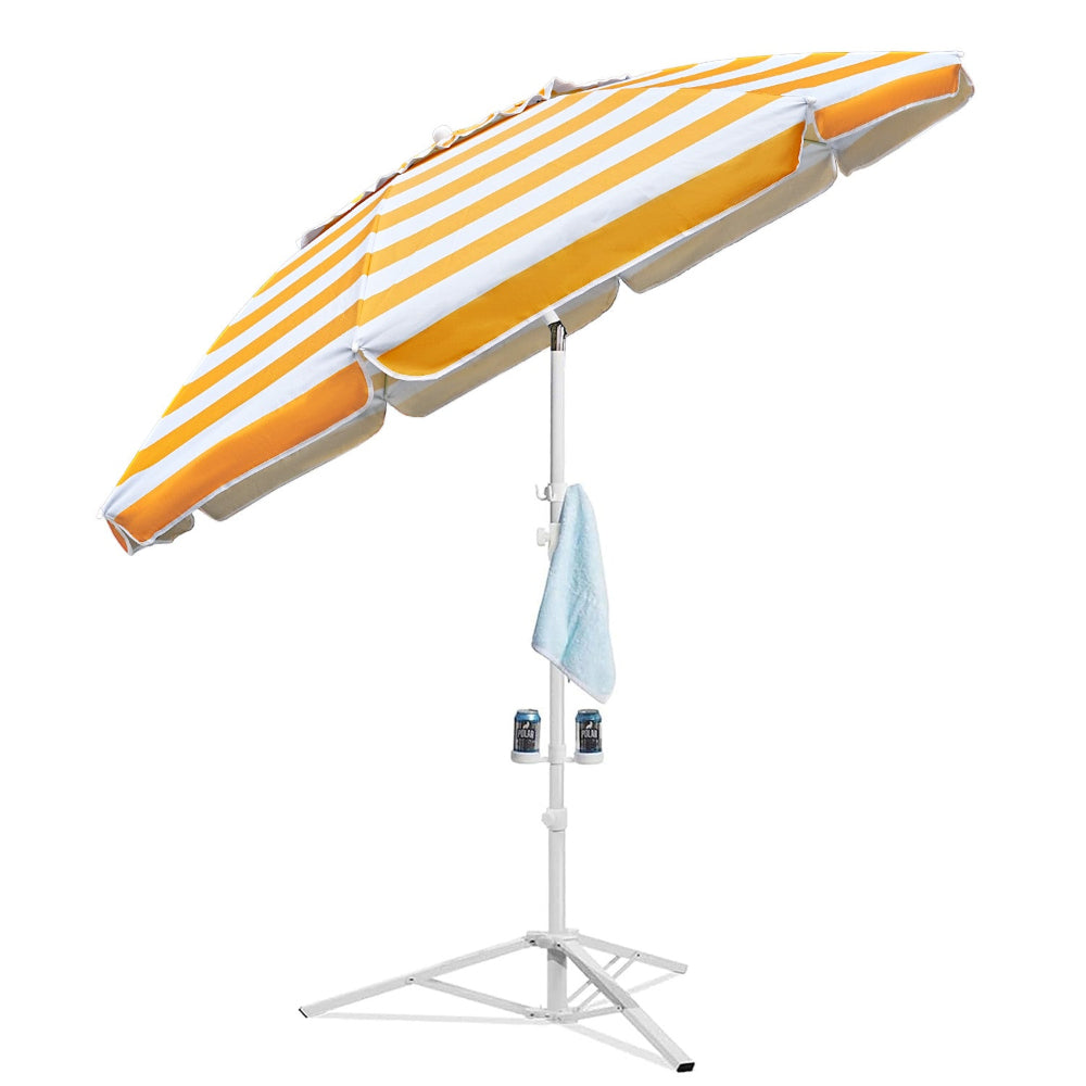 AMMSUN shade umbrella, portable umbrella with stand, 6.5ft lightweight free standing canopy for sporting games, stripe yellow