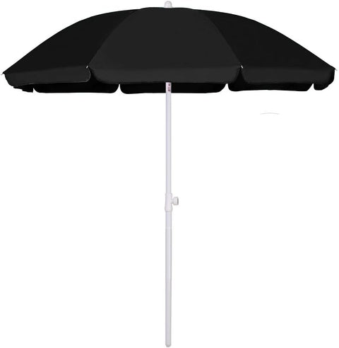 black patio umbrella nearby Garden Features a push The Montague Umbrella - Scalloped