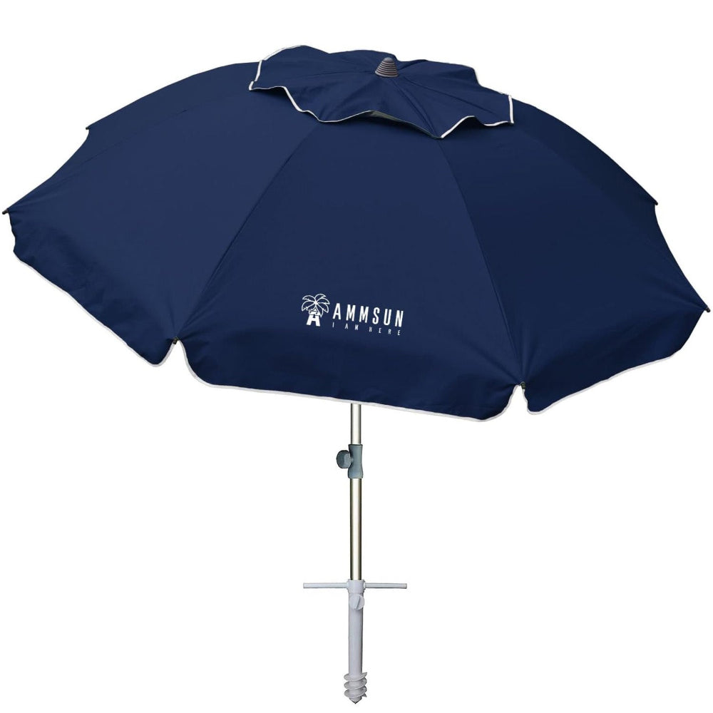 AMMSUN 7ft Solid Navy Beach Umbrella with Sand Anchor, Tilt, Windproof, Sun Protection,UPF 50+ for Outdoor Patio 