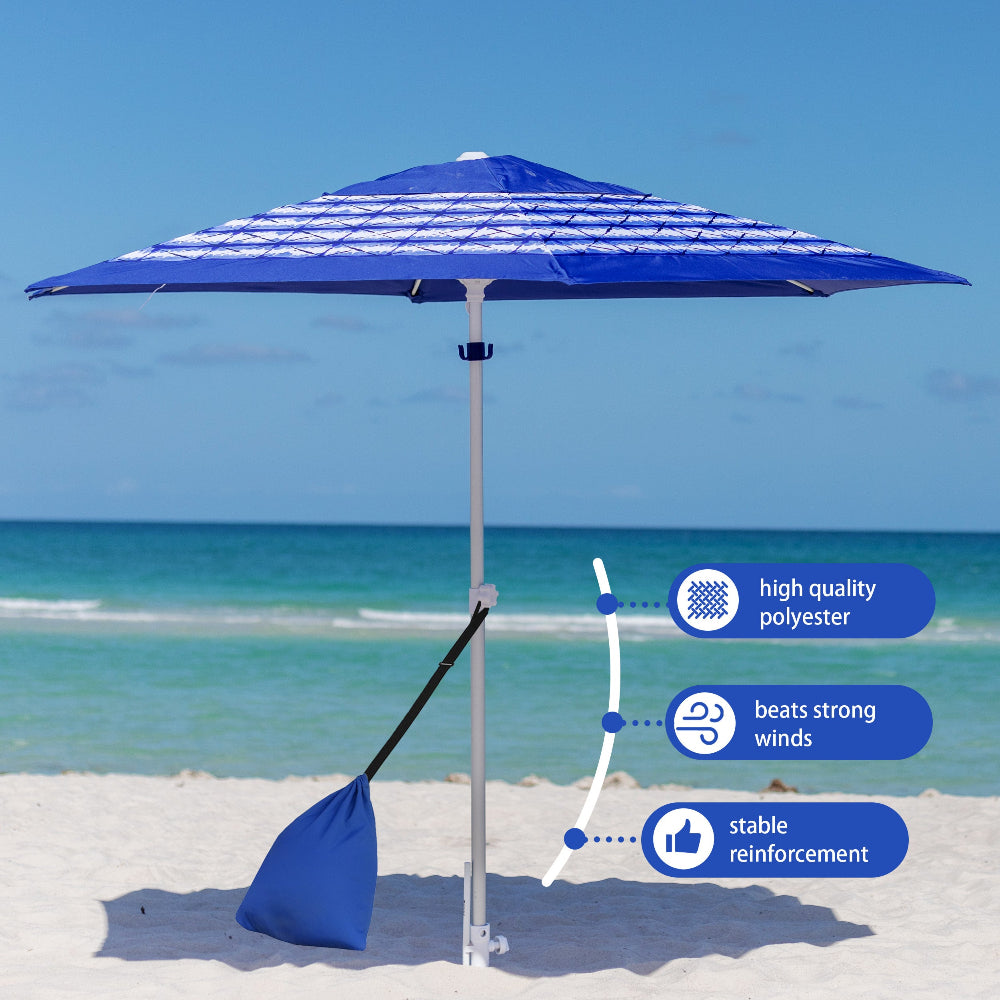 AMMSUN 8ft blue stripes beach umbrella for outdoor heavy duty umbrella with stable reinforceent
