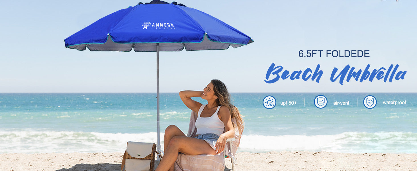 ammsun 6.5 ft outdoor patio beach umbrella sun AMMSUN 6.5ft Travel Folded Beach Umbrella,Blue
