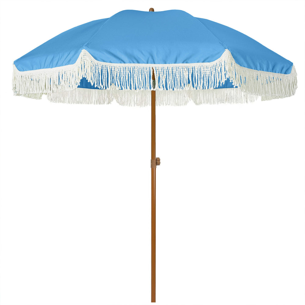 AMMSUN 7ft Patio Fringe Umbrella, Sky Blue