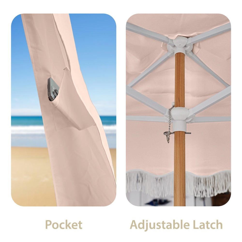 AMMSUN 7'×7' Boho Beach Cabana for camping sun shelters with Fringe, beach cabana with pocket and adjustable latch