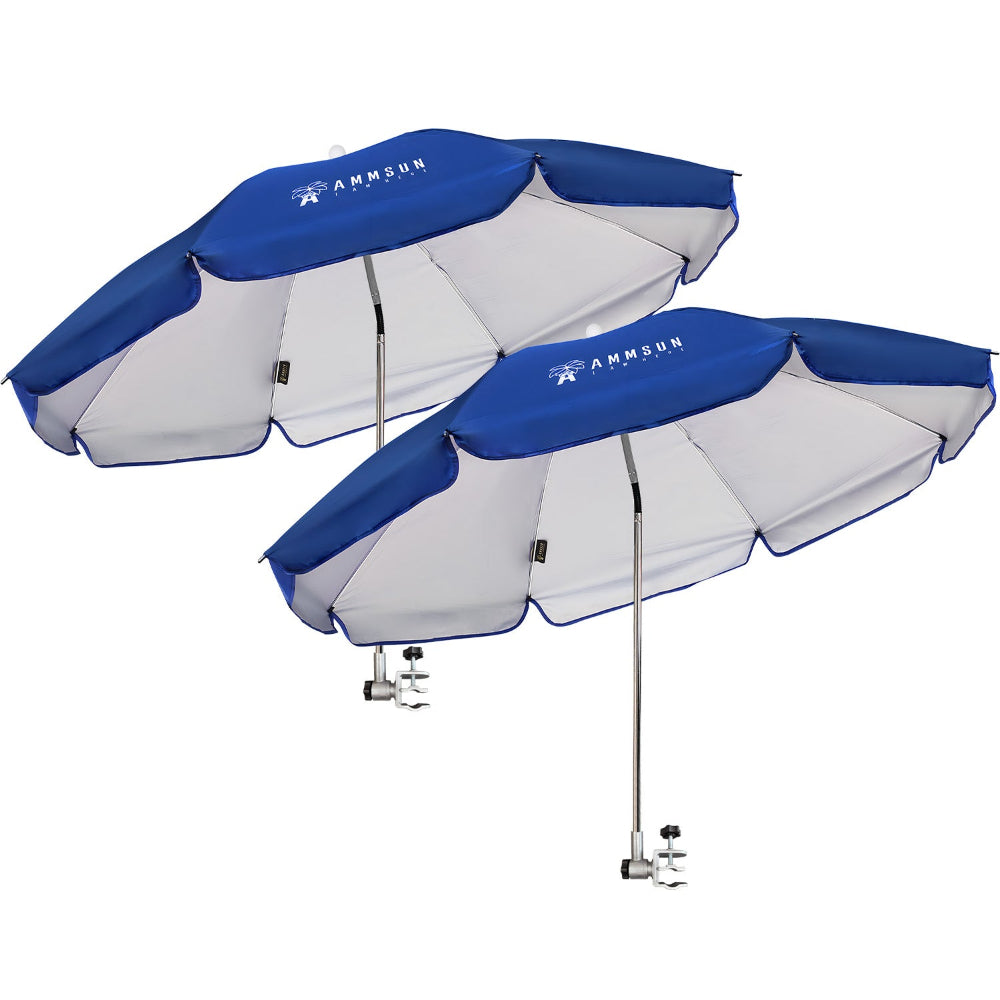 AMMSUN Chair Umbrella with Universal Clamp Adjustable 47 inches and 360° Swivel & UPF 50+ Protection Portable Sun Umbrella, Secure Clip on Camping/Beach Chairs, Stroller, Wheelchair, Golf cart, Lounger, Blue, 2 PACK