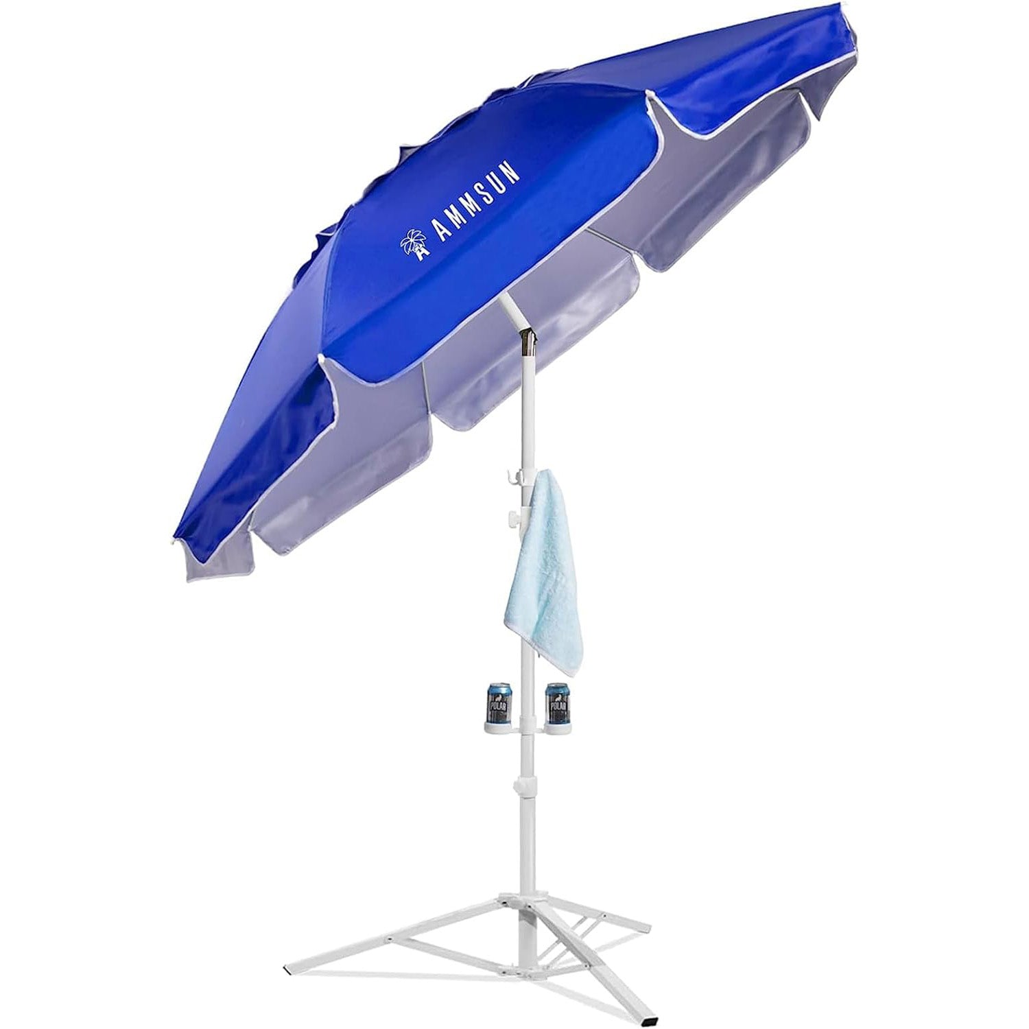 AMMSUN 6.5ft Lightweight Portable Sports Umbrella with Stand Blue