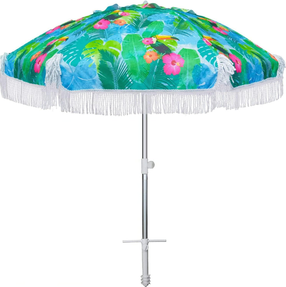 AMMSUN 6.5ft fringe Beach Umbrella,tropical