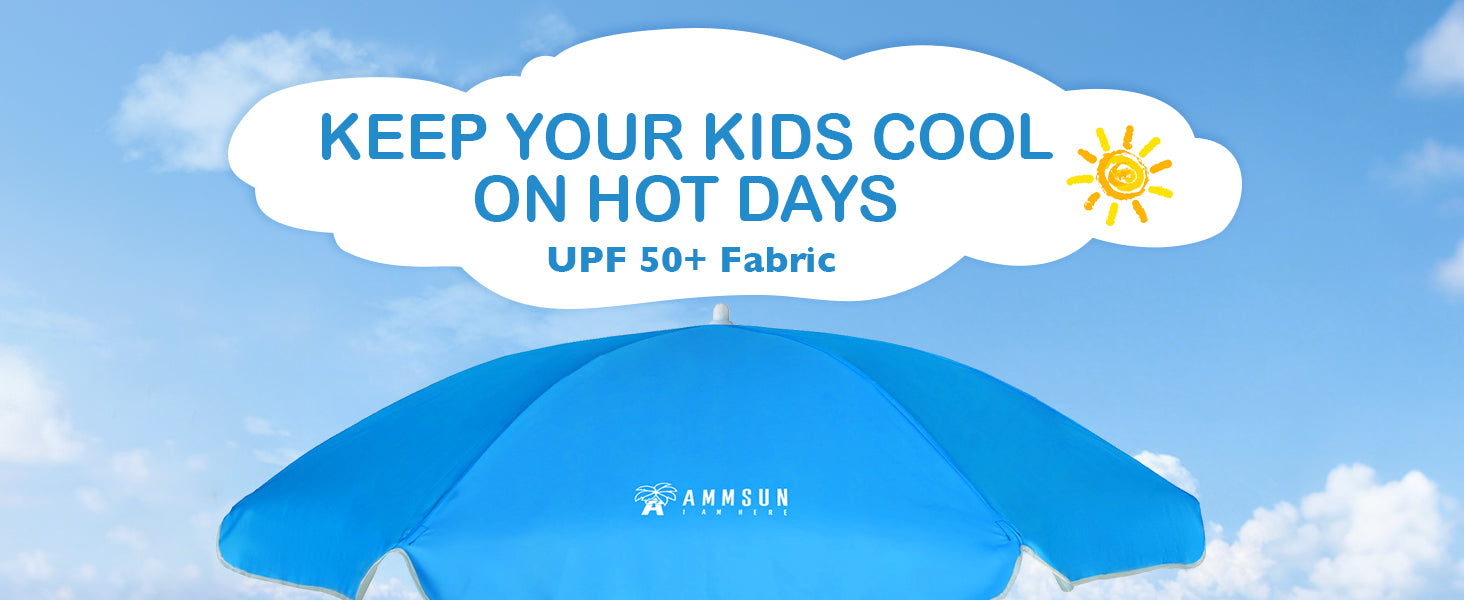 AMMSUN 5ft sky blue kids outdoor umbrella on picnic table