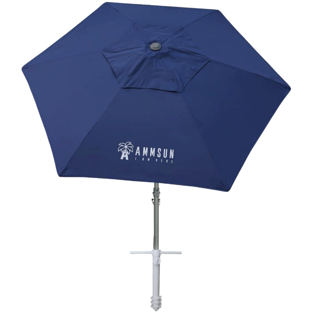 AMMSUN 8ft Heavy Duty Beach Umbrella, Portable Commercial Grade, Sand Anchor & Weight Bag, Adjustable Height, Air Vent, UPF 50+, Telescoping Pole, Navy (No Tilt)