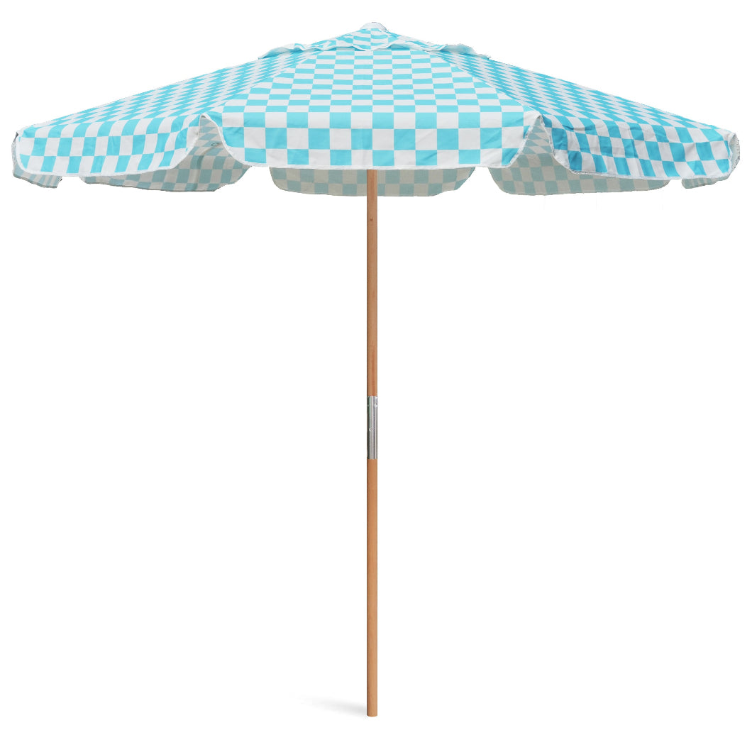 AMMSUN 7.8ft Beach & Patio Umbrella,Light blue check