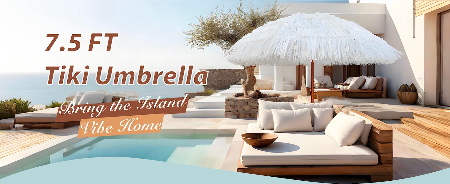 AMMSUN 7.5ft tiki umbrella for pool umbrellas outdoor stands tall, offering shade with its tropical design