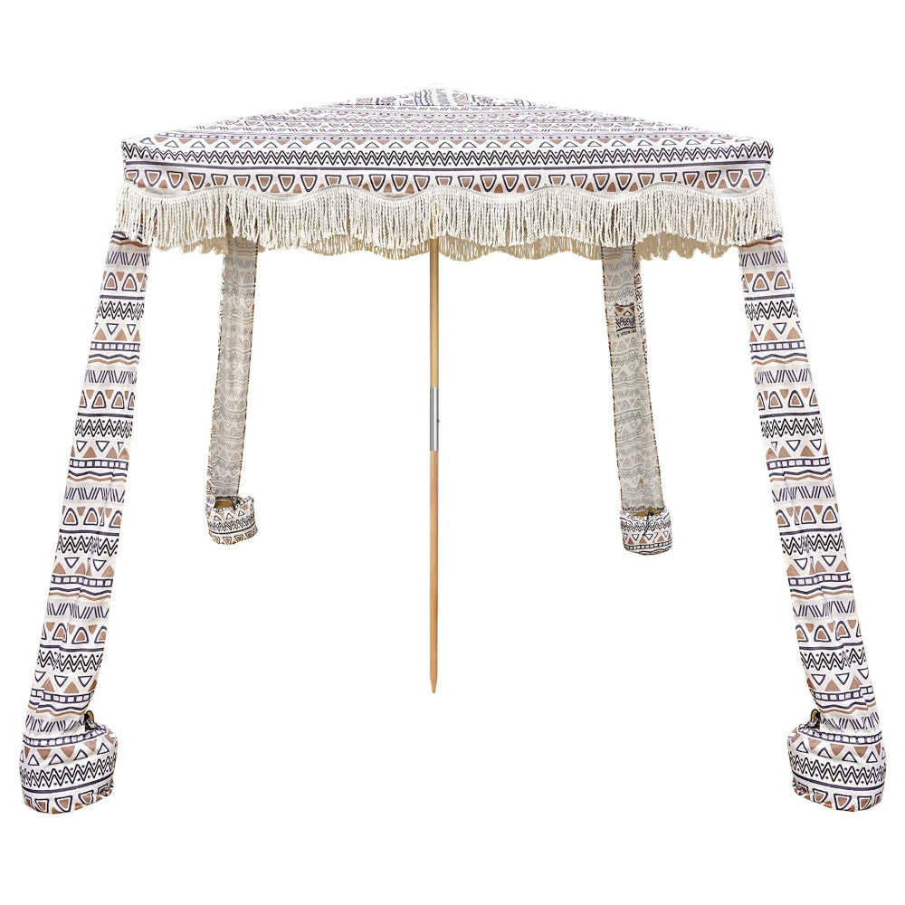AMMSUN Beach Cabana with Fringe, 7' x 7' Boho Beach Canopy with Tassels, Easy Set up & Premium Wood Pole, Cabana Tent with Sand Pockets, Instant Sun Shade for Sand, Garden, Patio, Tan