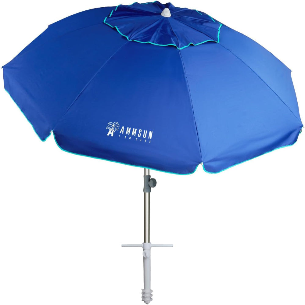 AMMSUN Beach Umbrella with Sand Anchor, 6.5 ft Heavy Duty Portable UV 50+ Protection for Sand, Beach, Patio, Garden and Outdoor with Carry Bag Solid Blue