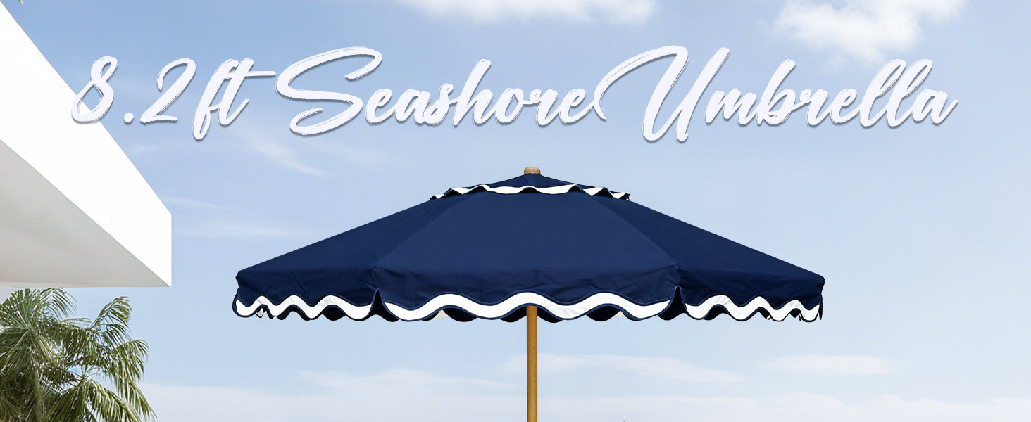 AMMSUN navy blue market umbrella for beach backyrad outdoor patio umbrella with pulley lift, wood pole