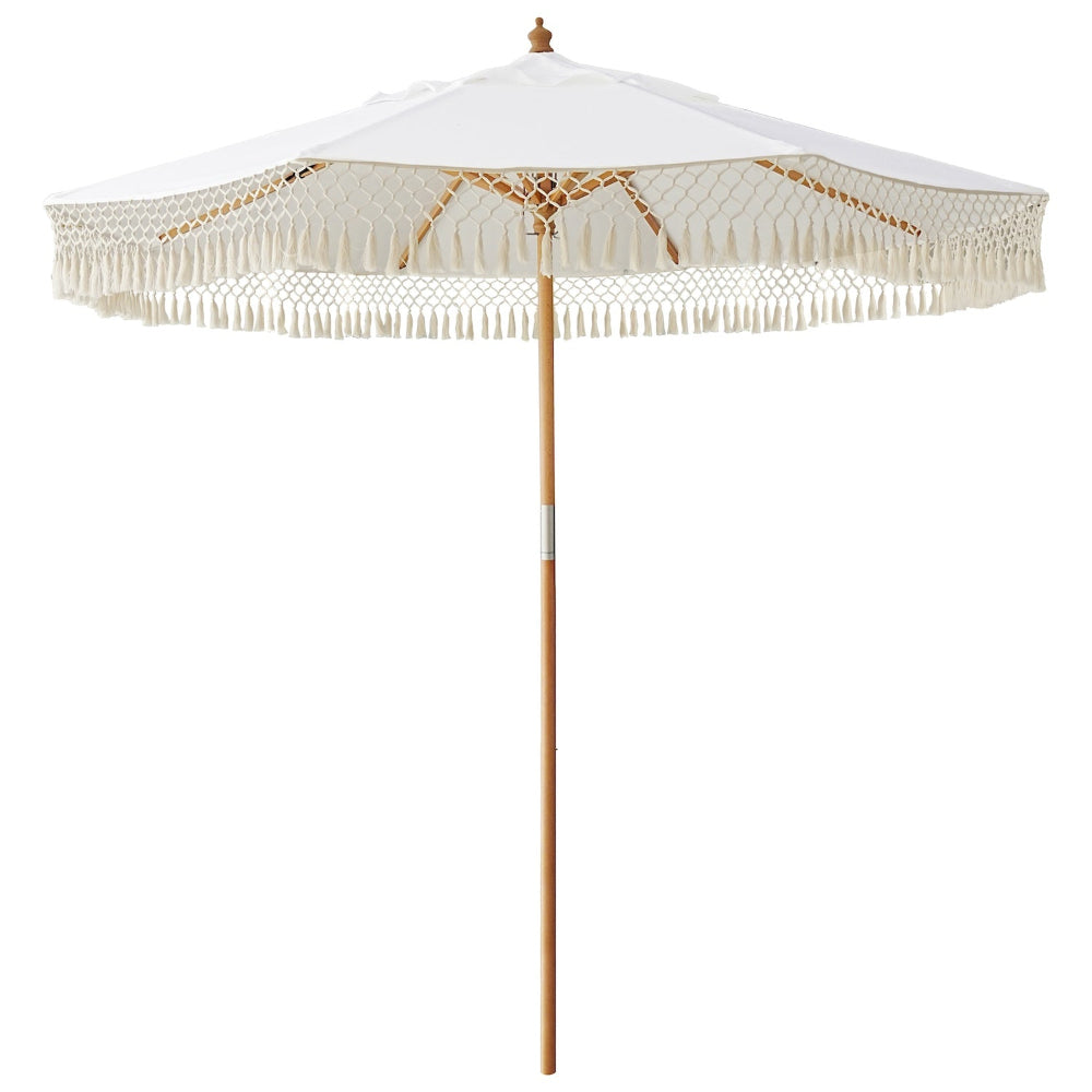 AMMSUN 8.5ft umbrella outdoor patio with pulley lift wood handle umbrellas with tassel