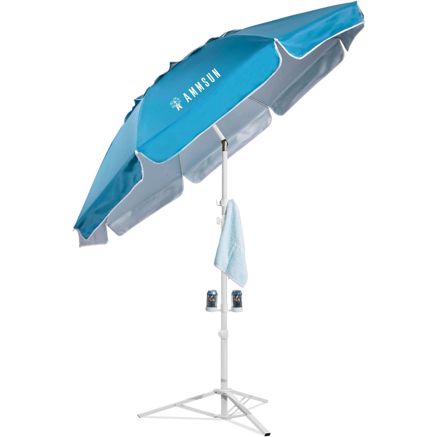 AMMSUN 6.5ft Lightweight Portable Sports Umbrella with Stand Sky Blue