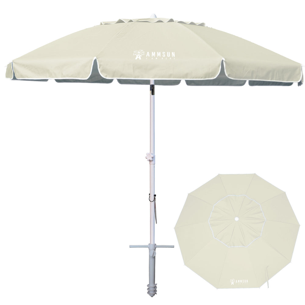 large patio umbrella with sand base AMMSUN 8ft Large Beach Umbrella with Sand Anchor, Cream Khaki