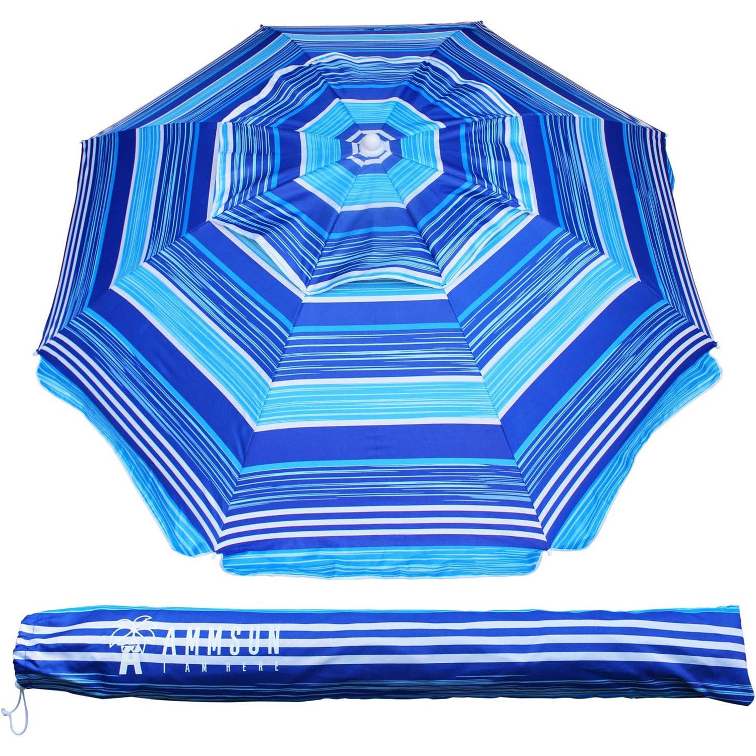 AMMSUN 6.5ft Outdoor Umbrella Blue Strips
