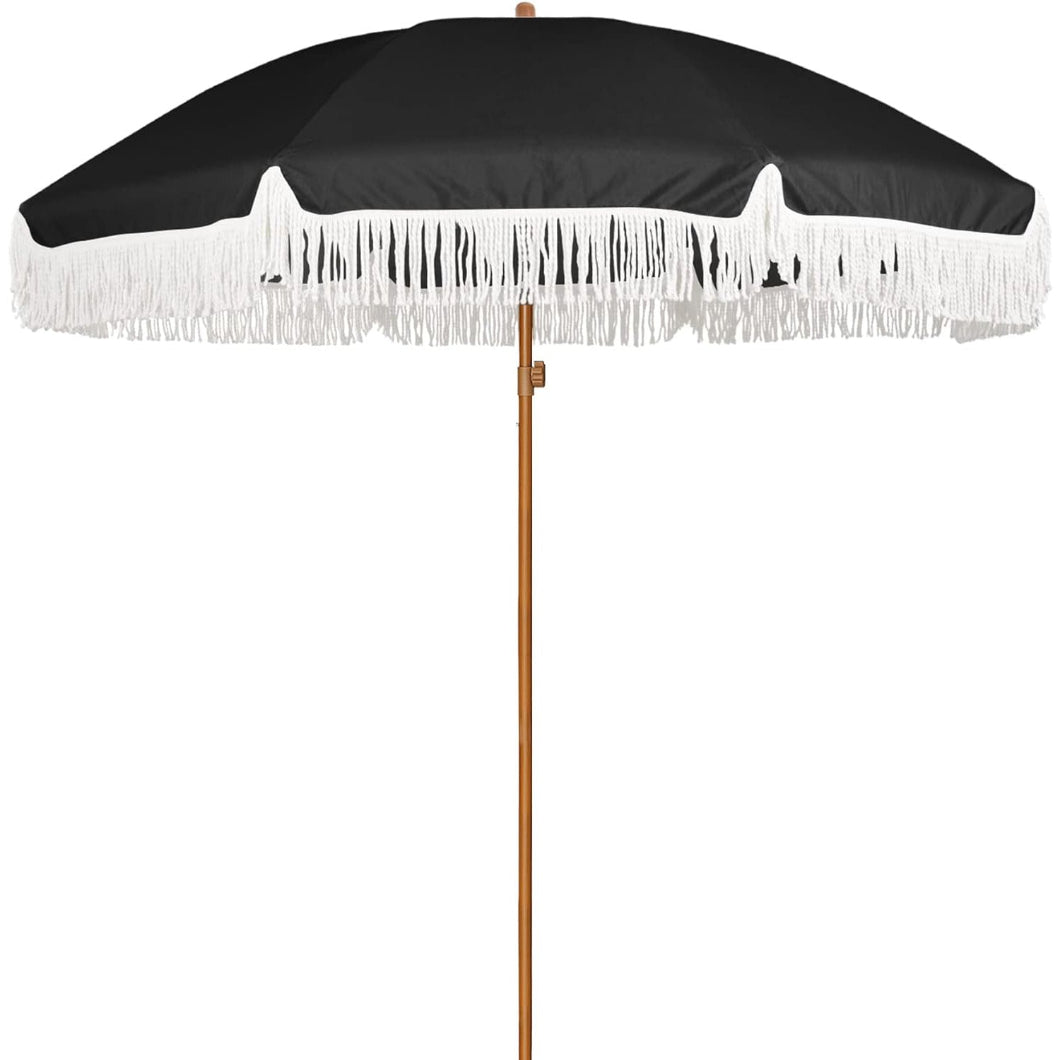 AMMSUN 7ft Patio Fringe Umbrella,Noble Black