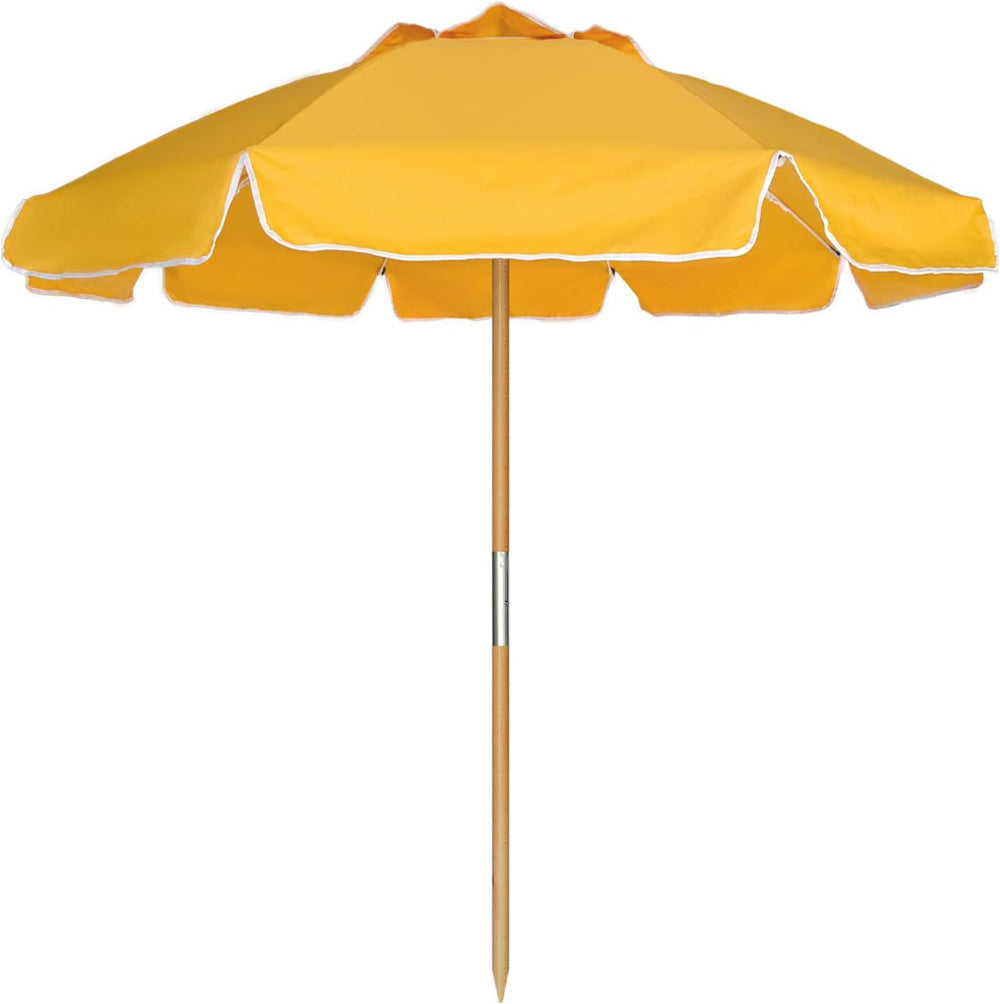 AMMSUN yellow 7.5ft Heavy Duty High Wind Beach Umbrella Commercial Grade with Wood Pole UPF 50+ for Patio Garden Pool Backyard
