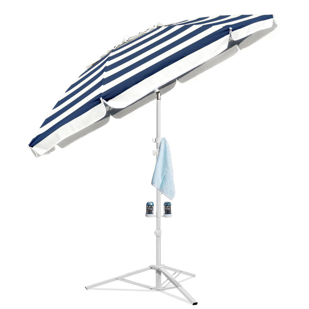 AMMSUN Shade Umbrella, Premium Portable Umbrella with Stand, 6.5ft Lightweight Free Standing Canopy for Sporting Games, Stripe Blue
