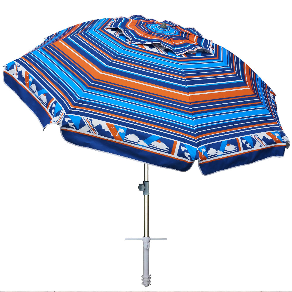 AMMSUN 7ft Beach Umbrella with sand anchor Blue Orange