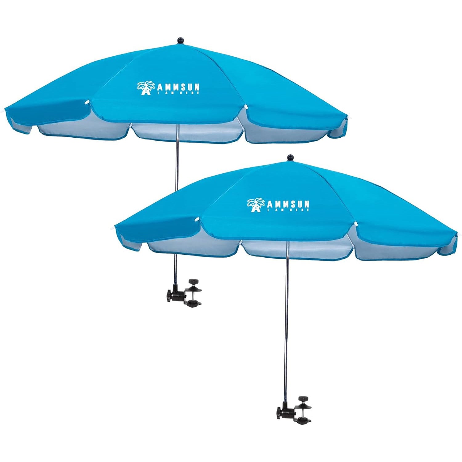AMMSUN 43 inches Chair Umbrella with Clamp Bright Blue 2 PCS