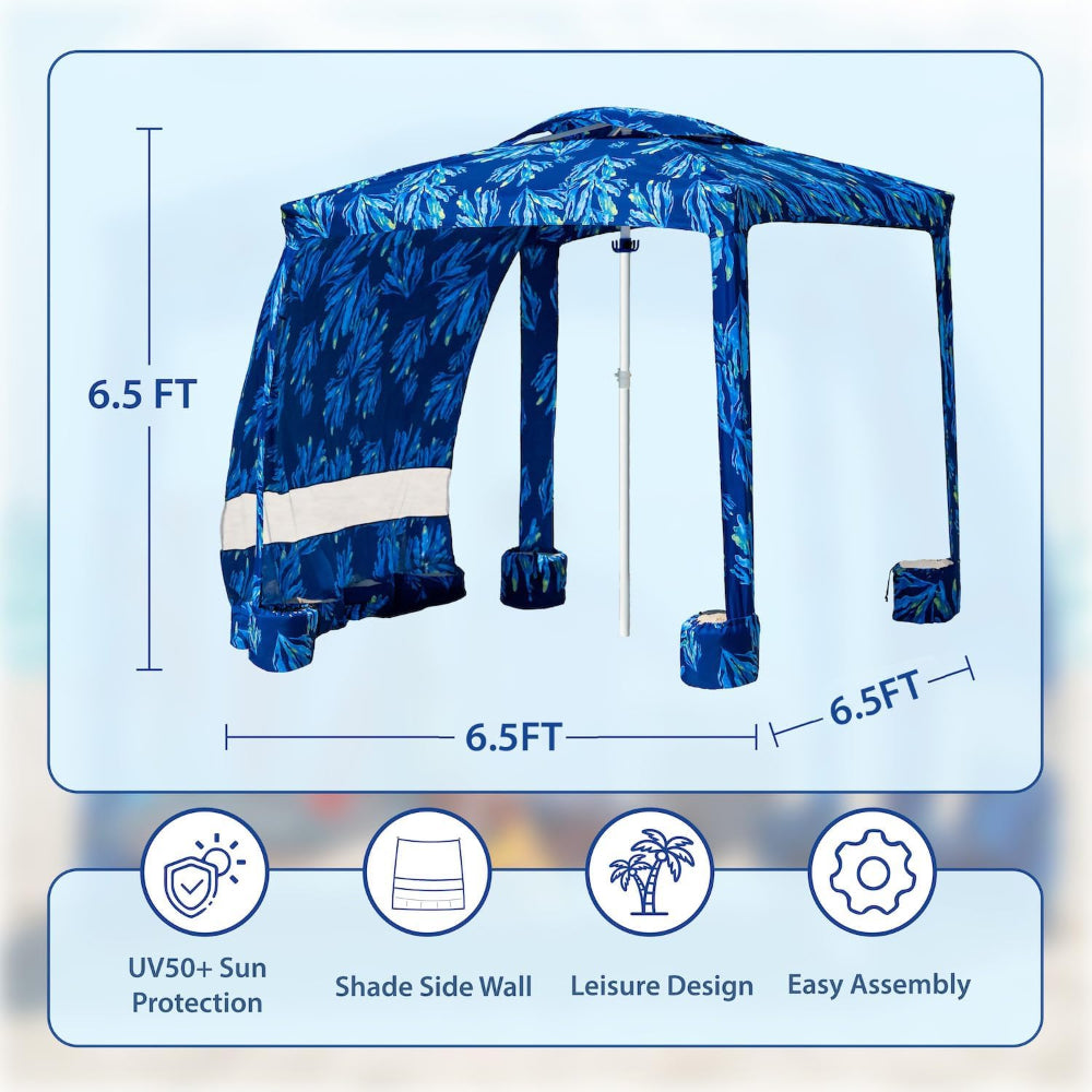 AMMSUN 6.5'×6.5' beach cabanas for sand with privacy sunwall in 6.5ft high with sturdy ribs and sand bags