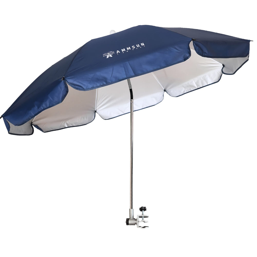 AMMSUN Chair Umbrella with Universal Clamp Adjustable 47 inches and 360° Swivel & UPF 50+ Protection Portable Sun Umbrella, Secure Clip on Camping/Beach Chairs, Stroller, Wheelchair, Golf cart, Lounger, Navy Blue, Large-sized