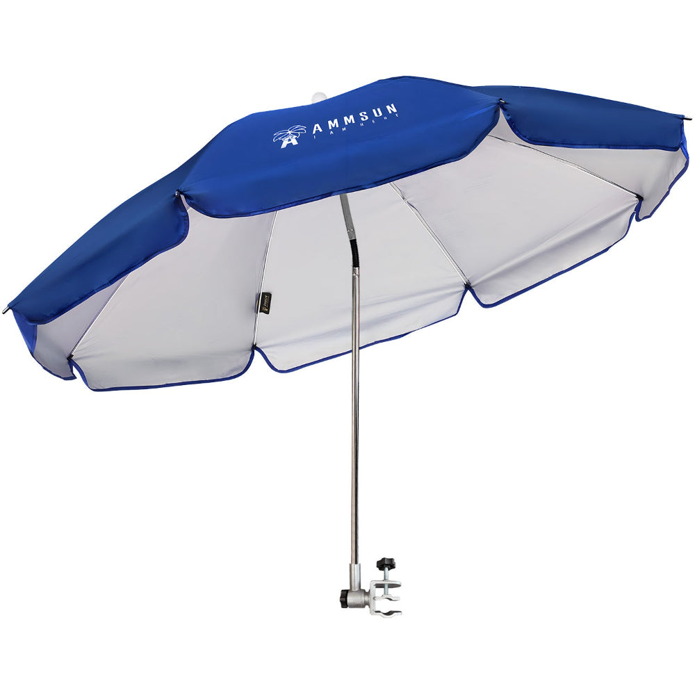 AMMSUN Chair Umbrella with Universal Clamp Adjustable 47 inches and 360° Swivel & UPF 50+ Protection Portable Sun Umbrella, Secure Clip on Camping/Beach Chairs, Stroller, Wheelchair, Golf cart, Lounger, Blue, Large-sized