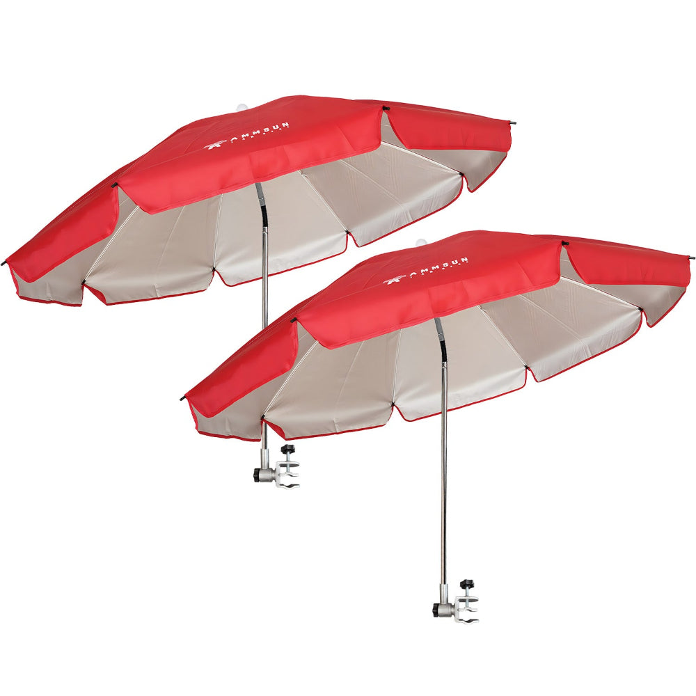 AMMSUN Chair Umbrella with Universal Clamp Adjustable 47 inches and 360° Swivel & UPF 50+ Protection Portable Sun Umbrella, Secure Clip on Camping/Beach Chairs, Stroller, Wheelchair, Golf cart, Lounger, Red, 2 PACK