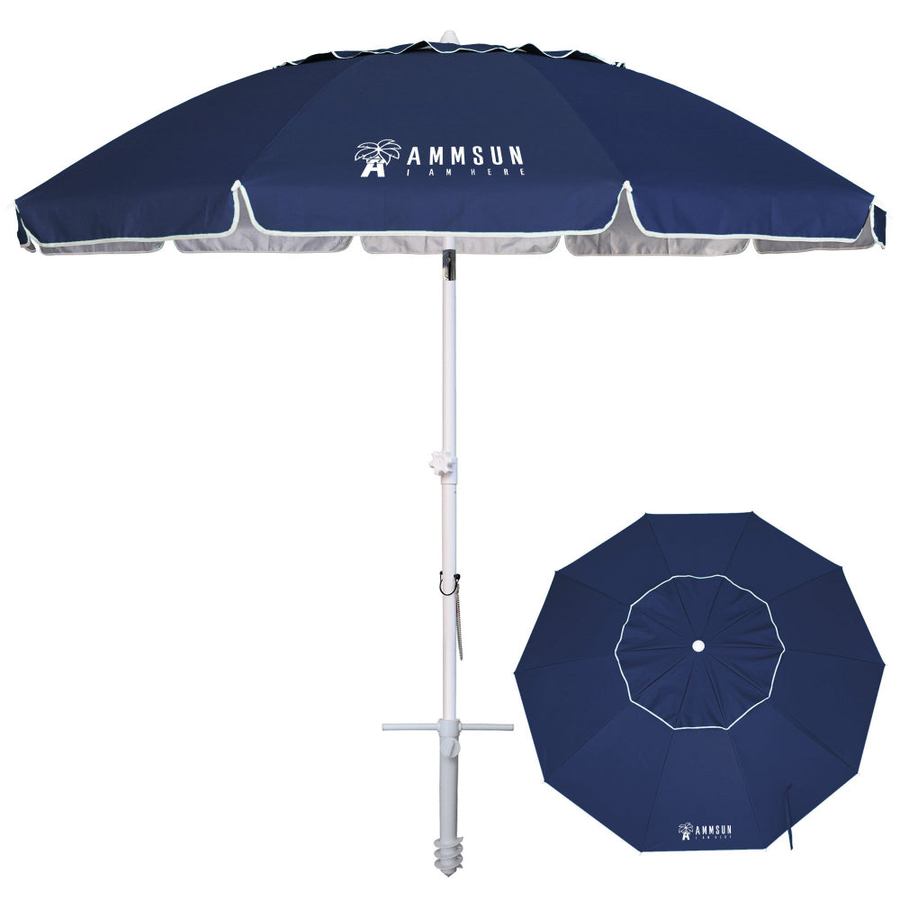 AMMSUN navy blue 8ft large beach umbrella with sand anchor for heavy duty beach umbrella