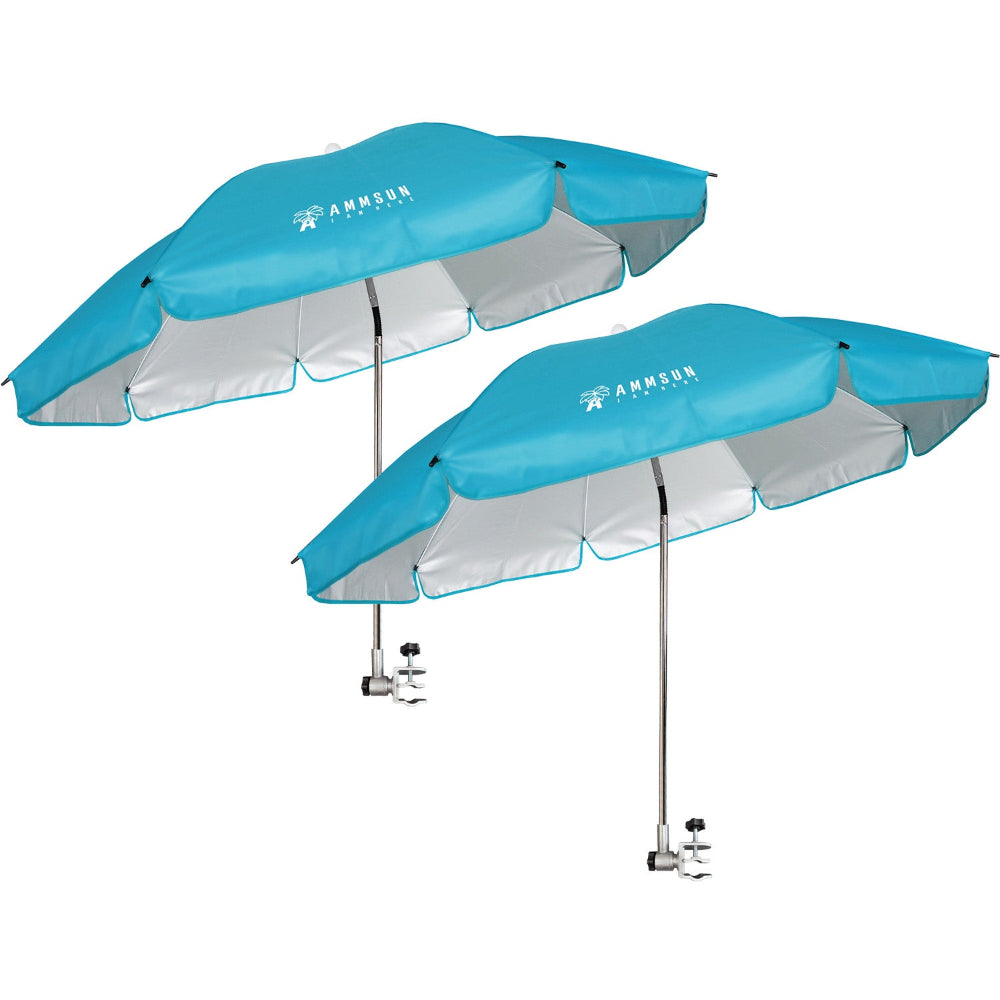 AMMSUN Chair Umbrella with Universal Clamp Adjustable 47 inches and 360° Swivel & UPF 50+ Protection Portable Sun Umbrella, Secure Clip on Camping/Beach Chairs, Stroller, Wheelchair, Golf cart, Lounger, Light Blue, 2 PACK